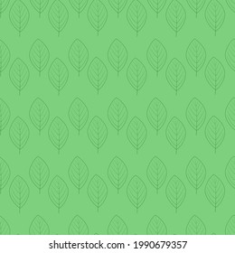 Leaves outlines. Seamless vector pattern from abstract tree leaves on a green background. Delicate botanical background.