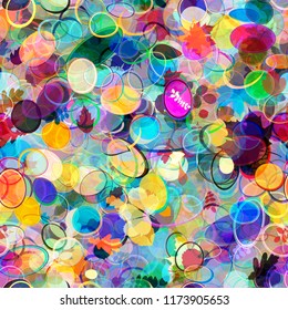 Leaves and ovals. Colorful seamless pattern. Abstract vector background for web page, banners backdrop, fabric, home decor, wrapping