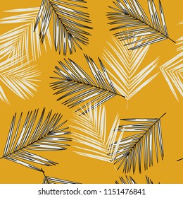 Leaves of palm tree. Seamless pattern. Vector background.