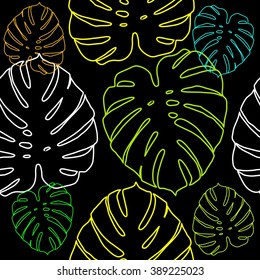Leaves of palm tree. Seamless pattern. Vector background.
