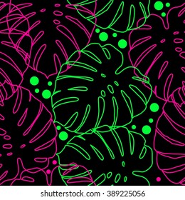 Leaves of palm tree. Seamless pattern. Vector background.