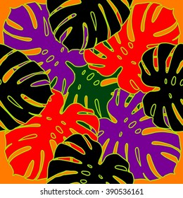 Leaves of palm tree. Seamless pattern. Vector background.