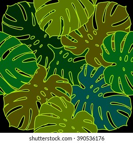 Leaves of palm tree. Seamless pattern. Vector background.