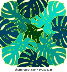 Leaves of palm tree. Seamless pattern. Vector background.