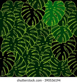 Leaves of palm tree. Seamless pattern. Vector background.