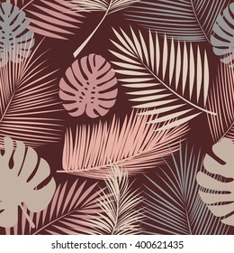 Leaves of palm tree. Seamless pattern. Vector background.