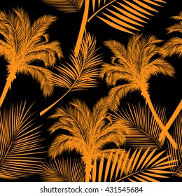 Leaves of palm tree. Seamless pattern. Vector background.