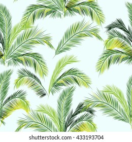 Leaves of palm tree. Seamless pattern. Vector background.
