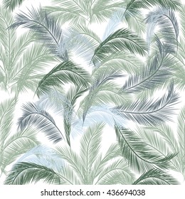 Leaves of palm tree. Seamless pattern. Vector background.