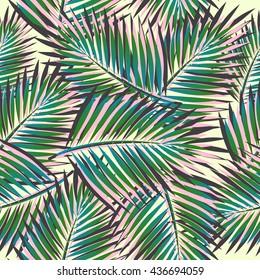 Leaves of palm tree. Seamless pattern. Vector background.