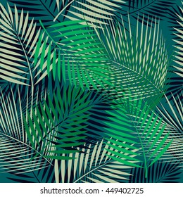 Leaves of palm tree. Seamless pattern. Vector background.