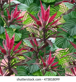 Leaves of palm tree. Seamless pattern. Vector background.