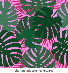 Leaves of palm tree. Seamless pattern. Vector background.