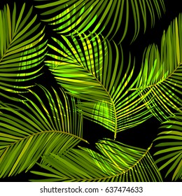 Leaves of palm tree. Seamless pattern. Vector background.