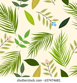 Leaves of palm tree. Seamless pattern. Vector background.