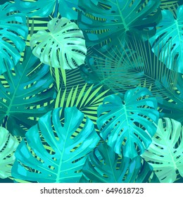 Leaves of palm tree. Seamless pattern. Vector background.