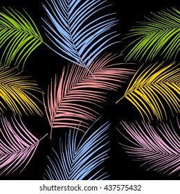 Leaves of palm tree. Tropical leaves. Seamless pattern. Vector background