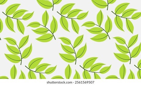 Leaves pattern background. Green leaves illustration pattern. Green leaves background. Perfect for fabrics, print, textile, wallpaper, and decor. SSTKbackgrounds 