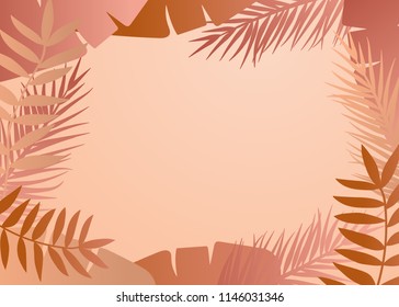 Leaves pattern background template in pastel rose pink color with copy space at the middle vector illustration