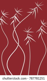 Leaves Pattern. Bamboo Leaves. Beautiful Stems Pattern for Textile, Paper, Wallpaper, Tile, Fabric. Leaves Background. Bamboo Twigs. Twigs Pattern on Red Background. Bamboo Abstraction.