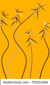 Leaves Pattern. Bamboo Leaves. Beautiful Stems Pattern for Textile, Paper, Wallpaper, Tile, Fabric. Leaves Background. Bamboo Twigs. Leaves Pattern on Yellow Background. Bamboo Abstraction.