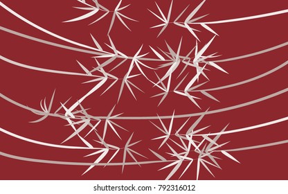 Leaves Pattern. Bamboo Leaves. Beautiful Stems Pattern for Textile, Paper, Wallpaper, Tile, Fabric. Leaves Background. Bamboo Twigs. Twigs Pattern on Red Background. Bamboo Abstraction.