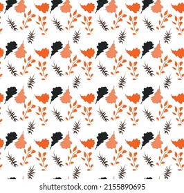 Leaves pattern. black and orange. white background. Seamless