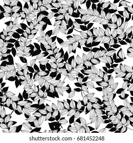 patrón de hojas. Ilustración en blanco y negro.