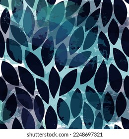 Leaves Pattern. Blue Watercolor Leaves seamless vector background, jungle print textured