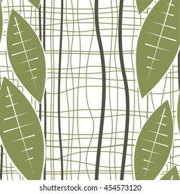 Leaves in the pattern, curve mesh, seamless vector background.