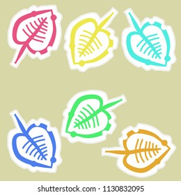 Leaves pattern, doodles,dashed lines, tags. Hand drawn.