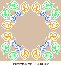 Leaves pattern, doodles,dashed lines, tags. Hand drawn.
