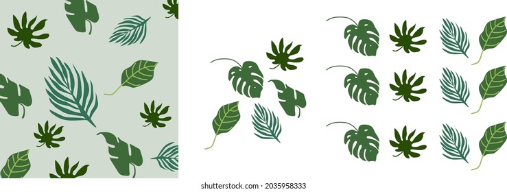 Leaves Pattern Green Leaves frame ,Home Decorative Frame. pattern set. Modern exotic design for paper, cover, fabric, interior decor and other users. leaves background vector.