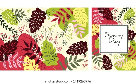 Leaves pattern, hand-drawn watercolor modern vector illustration. Plants print. Creative background. Design for notebook, banner, cover, wallpaper, fabric and other