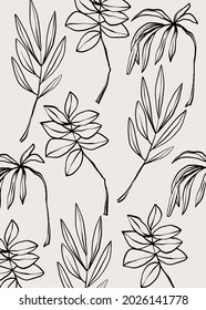 leaves pattern line modern minimal background for wall decoration, postcard, banner or brochure cover. Vector design.