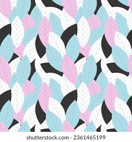 Leaves pattern pink blue black colors.
