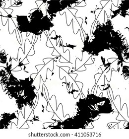 Leaves in the pattern, scribble, seamless vector background.