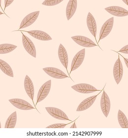 Leaves pattern. Seamless leaves. Print for clothes, gift paper, packaging, fabric printing, wallpaper. Delicate design. Minimalism. Drawn by hand. Vector.