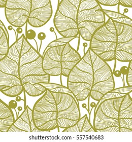 Leaves pattern. Seamless yellow leaf pattern. Hand drawn