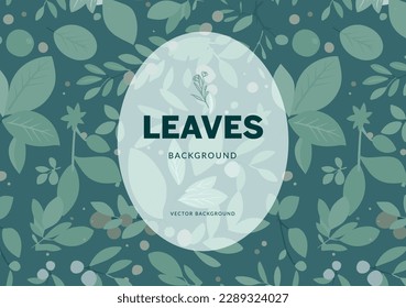 Leaves pattern and text frame on green background