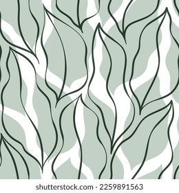 Leaves Pattern. Tropic Palm Leaves Seamless Vector Background, Graphic Jungle Print