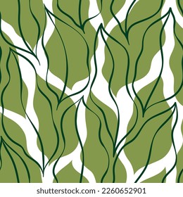Leaves Pattern. Tropic Palm Leaves Seamless Vector Background, Graphic Jungle Print