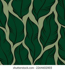 Leaves Pattern. Tropic Palm Leaves Seamless Vector Background, Graphic Jungle Print
