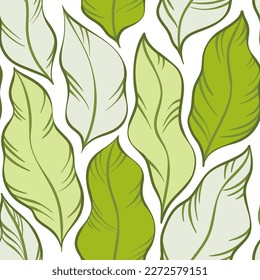 Leaves Pattern. Tropic Palm Leaves Seamless Vector Background, Graphic Jungle Print