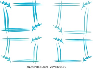 leaves pattern turquoise blue colorful line art square decorative frames