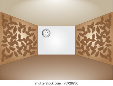 Leaves Pattern wallpaper room with clock on the wall