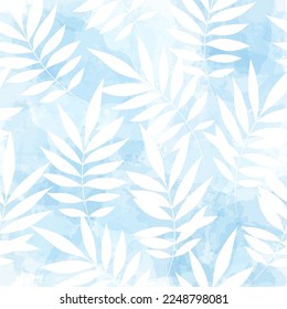 Leaves Pattern. Watercolor Palm leaves seamless vector background, jungle print textured