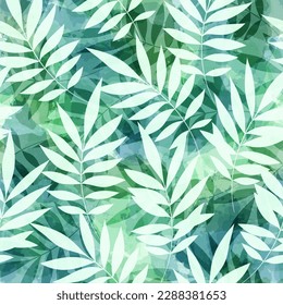 Leaves pattern. Watercolor leaves seamless vector background, textured jungle summer print