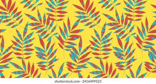 Leaves Pattern. Watercolor leaves seamless vector background, yellow jungle print textured