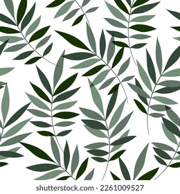Leaves Pattern. Watercolor Tropic Palm Leaves Seamless Vector Background, Textured Jungle Print